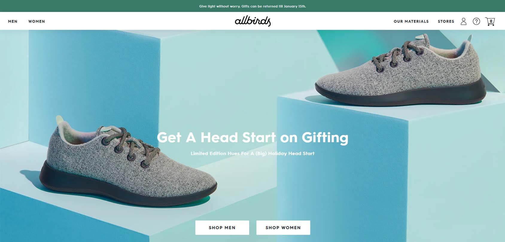 Allbirds homepage