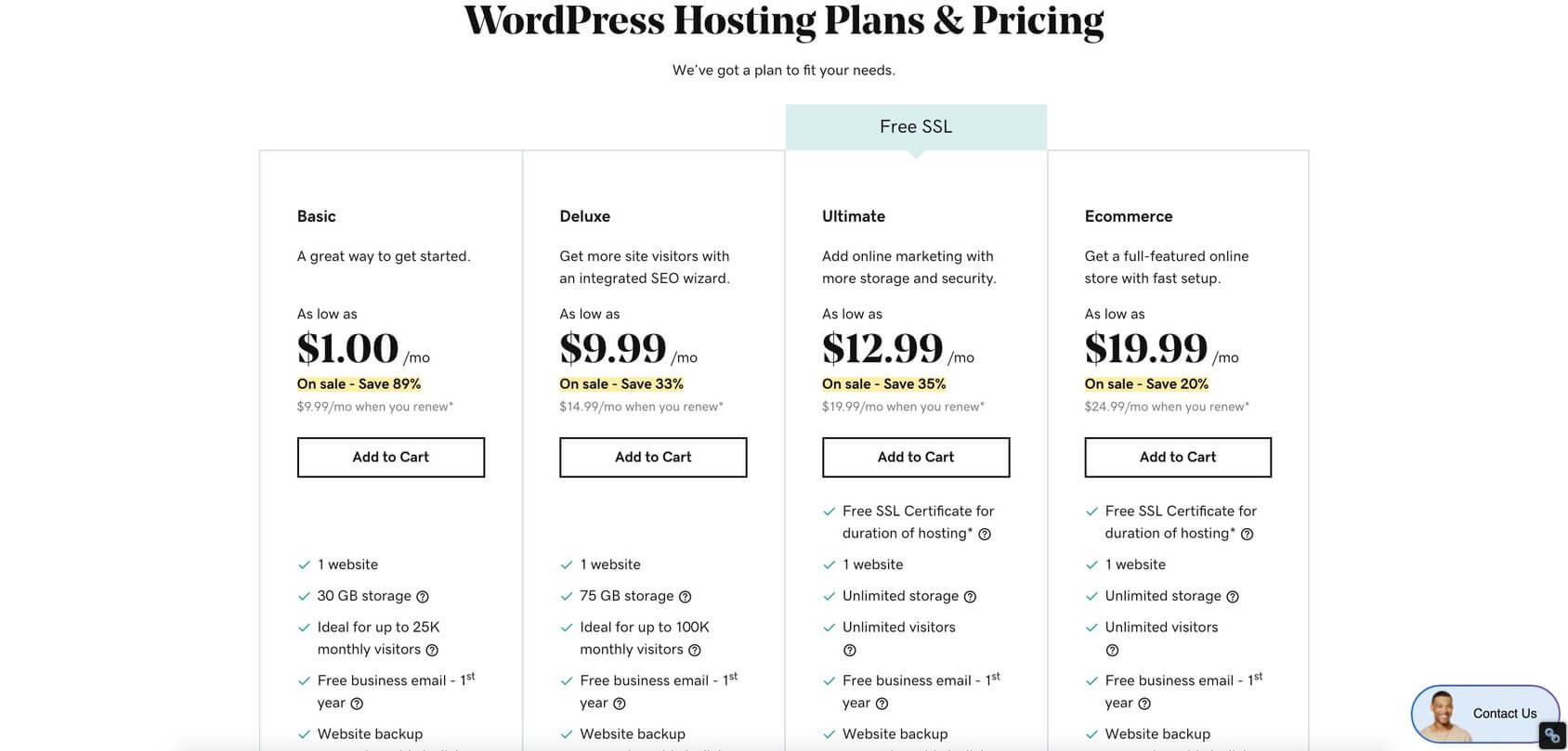 GoDaddy WordPress Plans