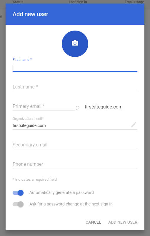 gsuite add new user