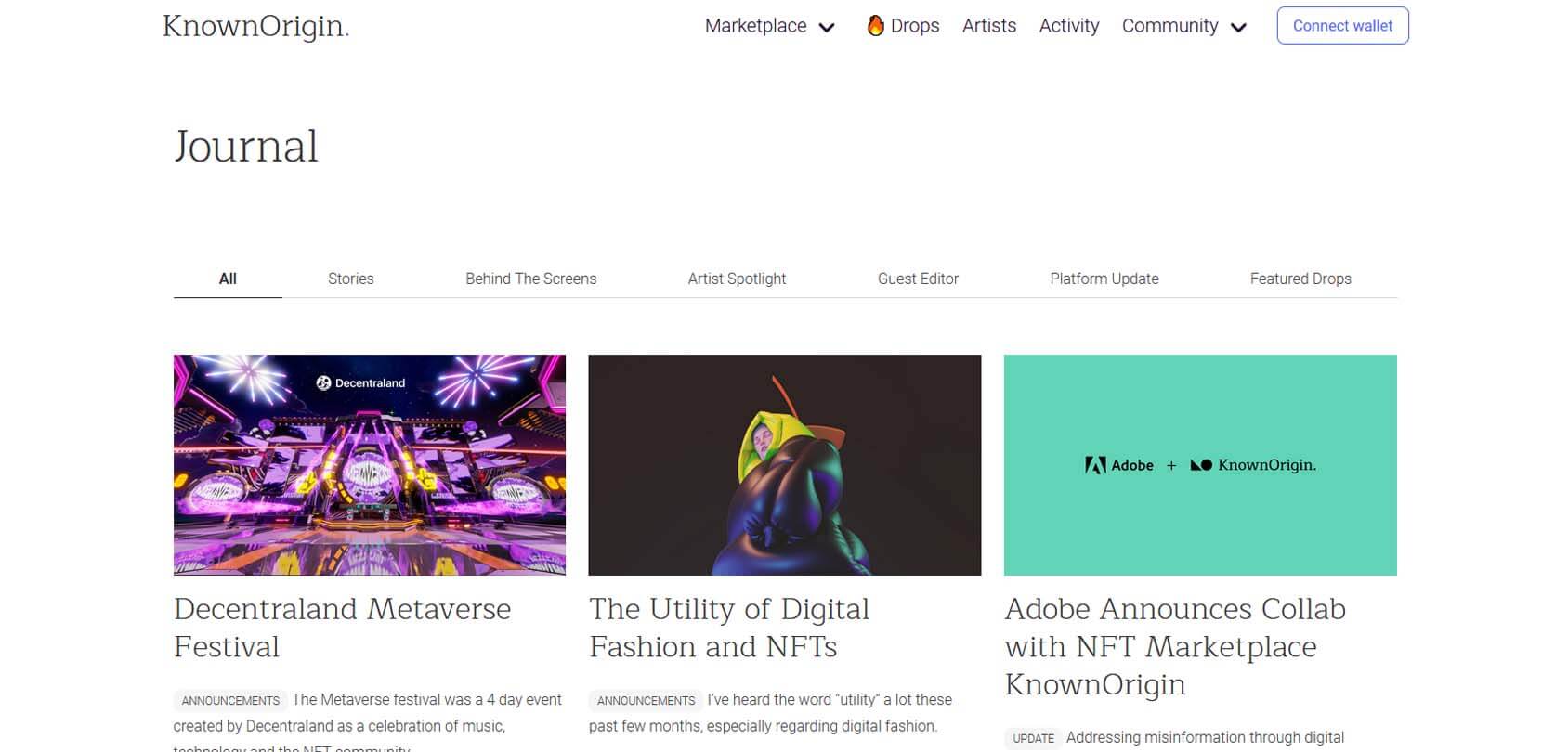 KnownOrigin Homepage