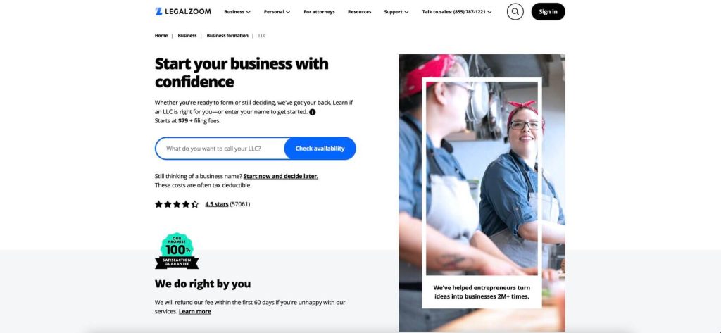 legalzoom llc homepage