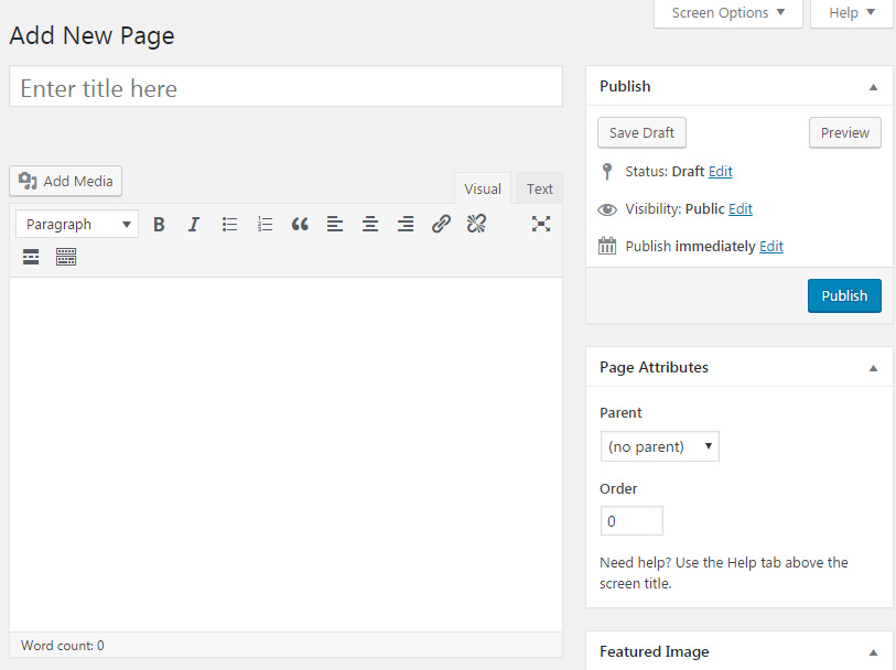 WordPress page editor