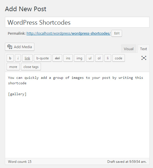 WordPress shortcodes