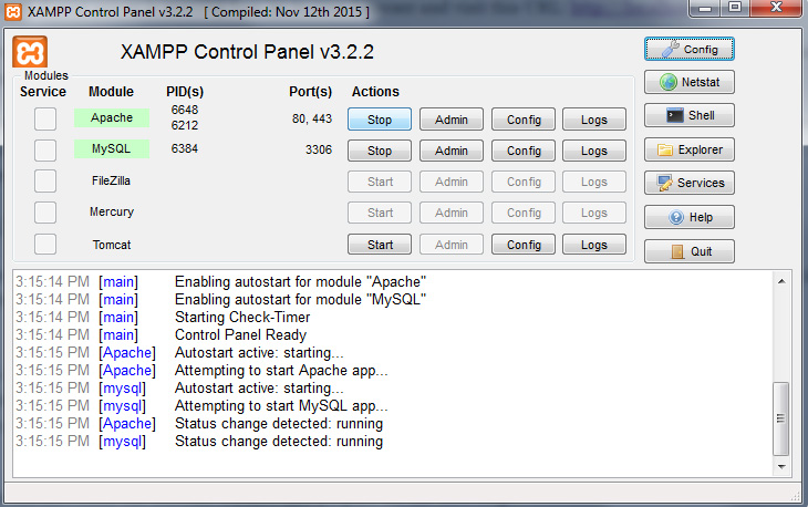 XAMPP Control Panel