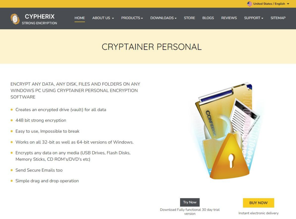 Cypherix Cryptainer homepage